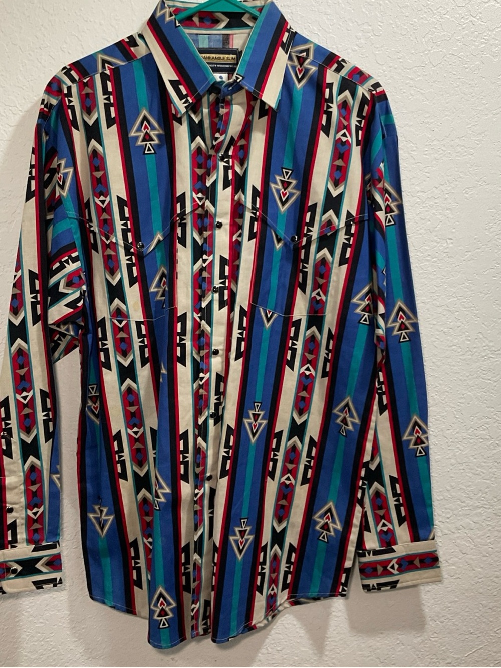 Panhandle Slim Teal Blue Red Stripe Western Shirt
